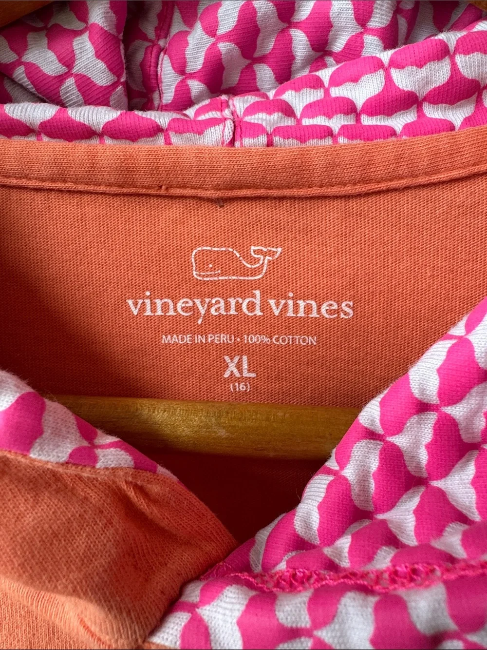 Vineyard Vines Coral Hooded Tunic with Pink Patterned Hooded Lining Girls 16